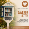 Custom little street library with 'Save for Later' message encouraging future builders to bookmark the listing